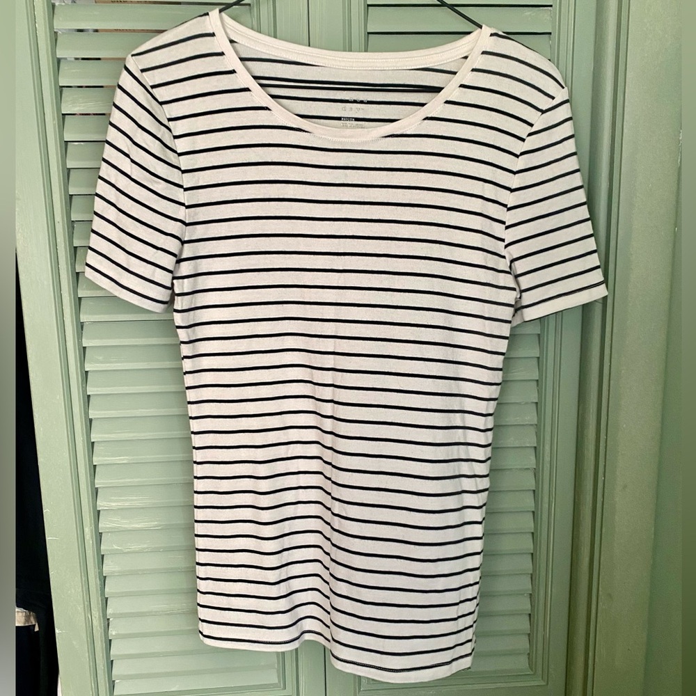 a new day Black and White Striped Tee